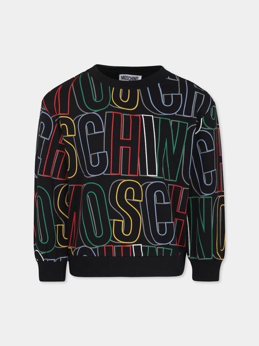 Felpa nera per bambini con logo all over,Moschino Kids,HQF078 LDB0C 86556