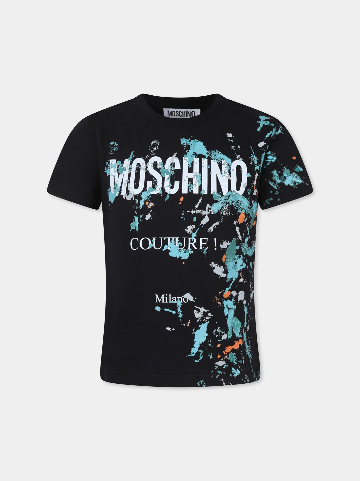 T-shirt nera per bambino con logo,Moschino Kids,HOM04L LAA24 60100