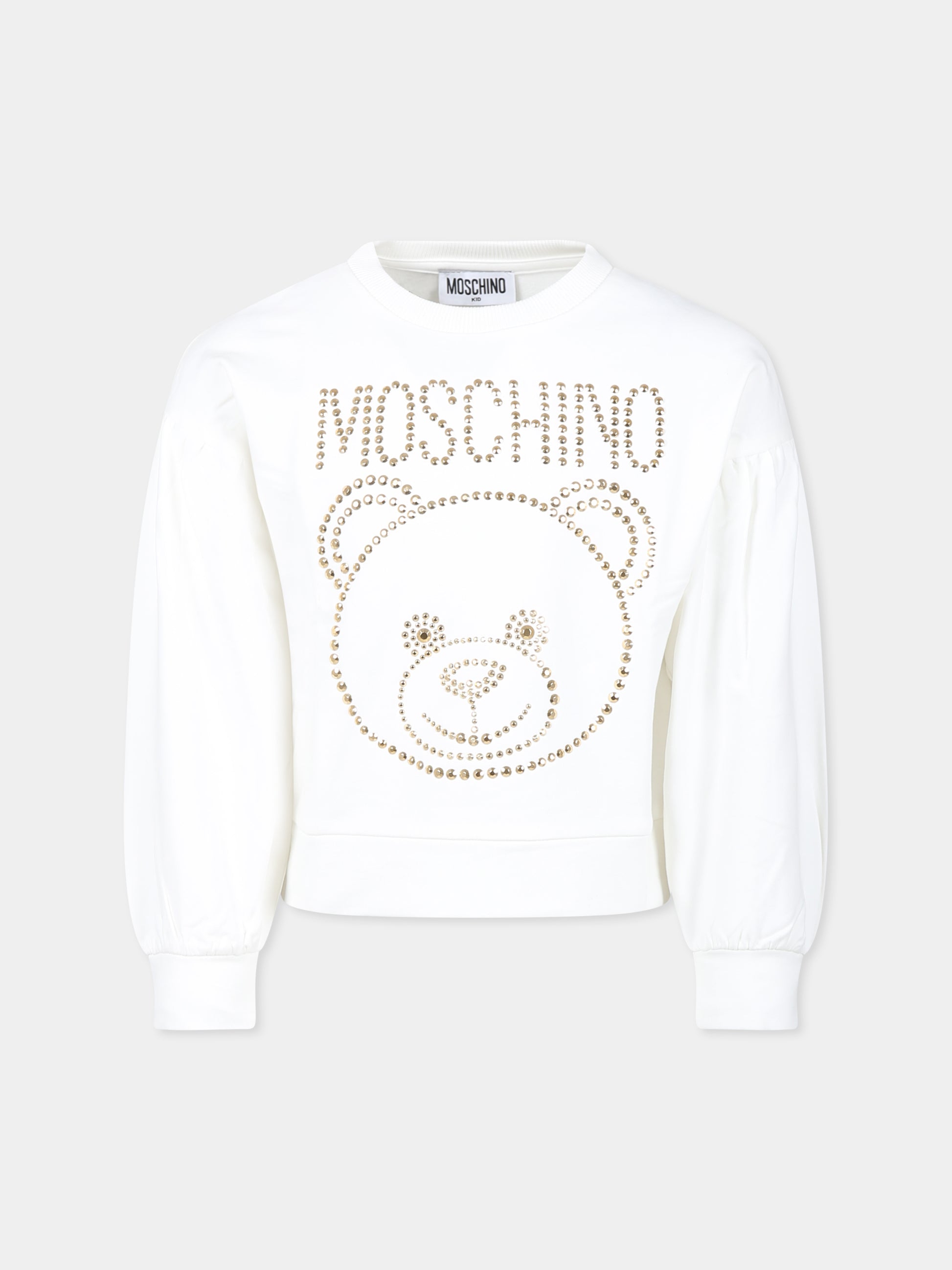 Felpa avorio per bambina con Teddy Bear e borchie,Moschino Kids,HDF05R LDA11 10063