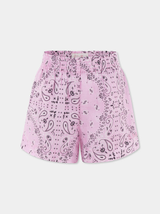 Shorts rosa per bambina con stampa paisley,Mc2 Saint Barth,MEA001 04940H