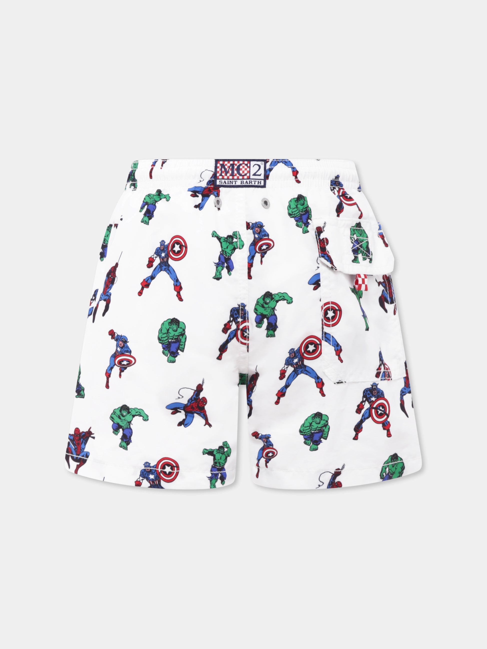 Boxer mare bianco per bambino con stampa supereroi,Mc2 Saint Barth,JEA0001 01108H