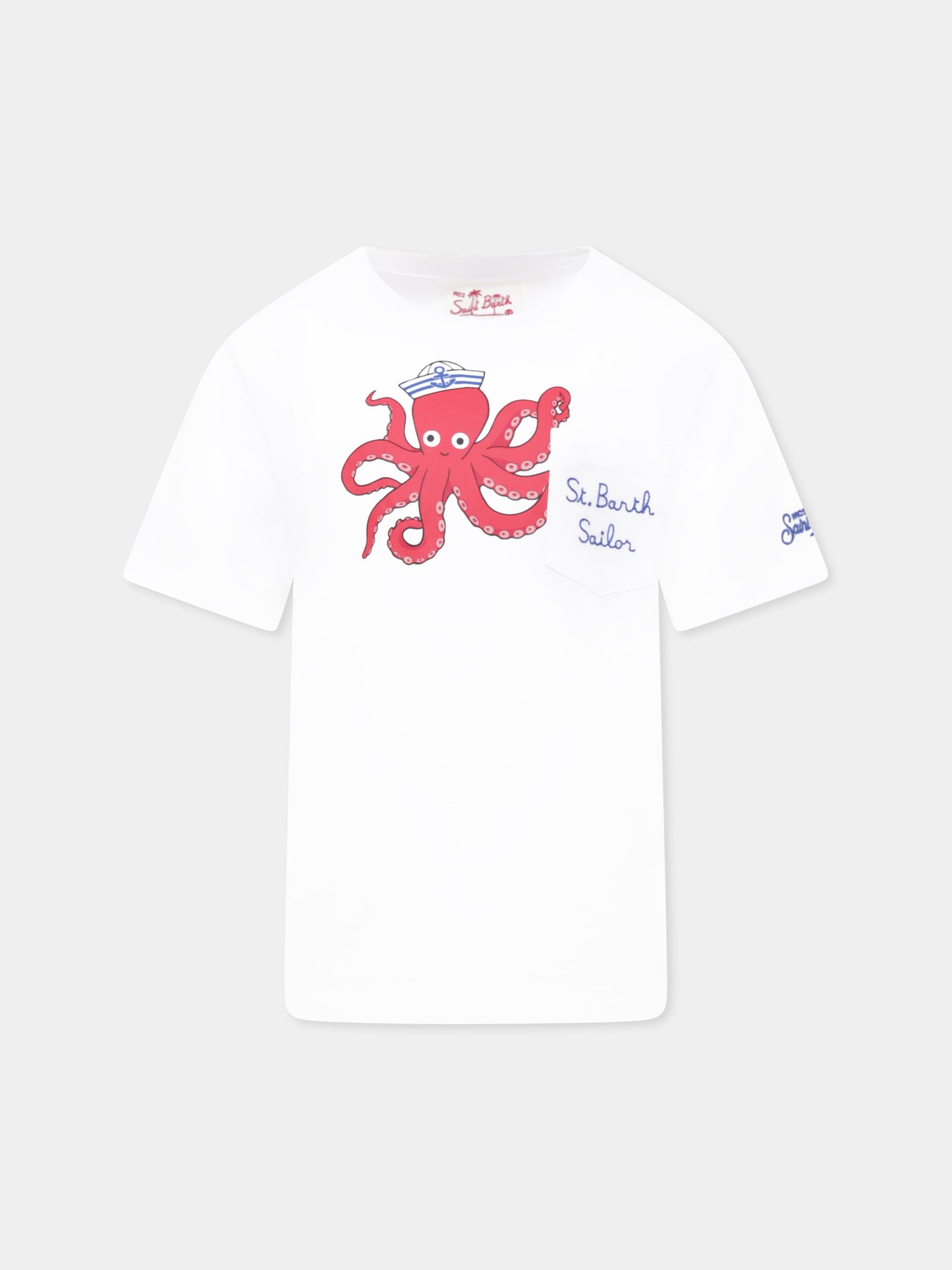 White t-shirt for boy with octopus