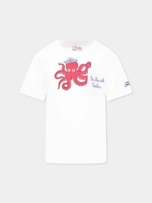 White t-shirt for boy with octopus