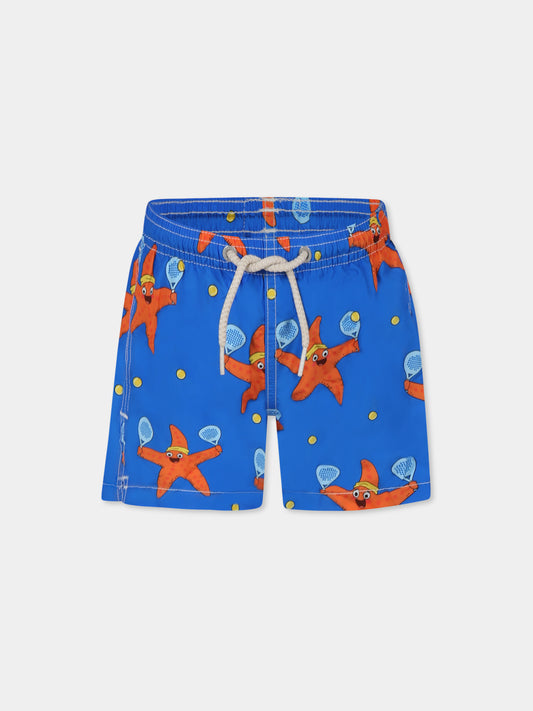 Blue swim shorts for boy with starfish