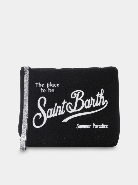 Black clutch bag for girl with logo