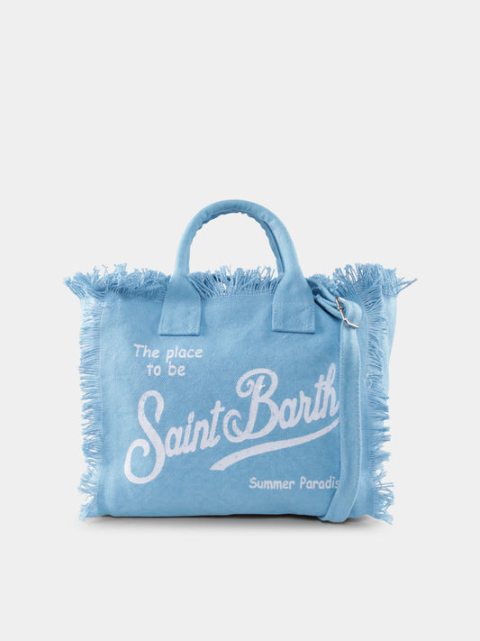 Light blue beach bag for girl with logo