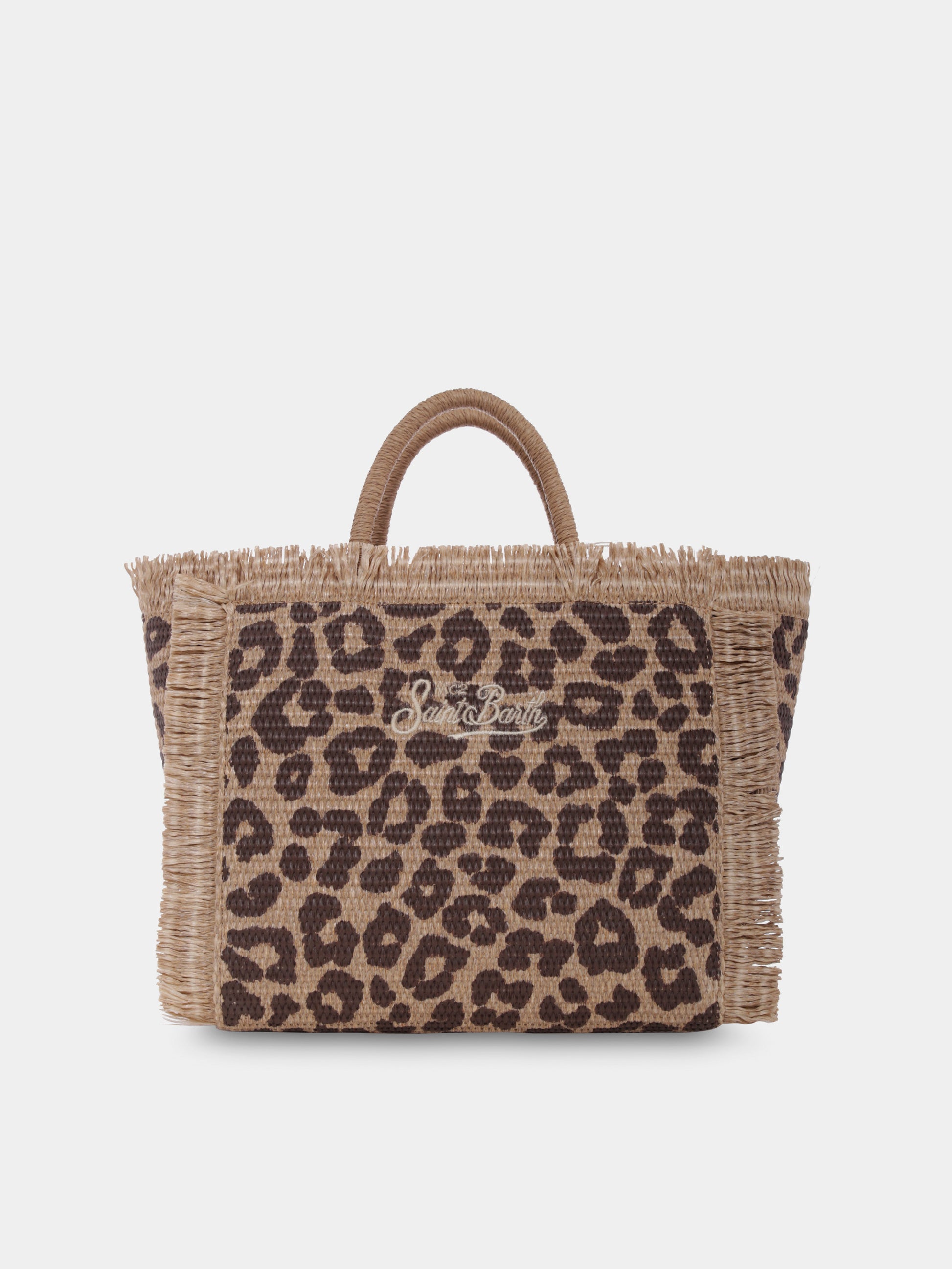 Borsa mare Colette beige per bambina con stampa maculata e logo,Mc2 Saint Barth,COL0017 00176H