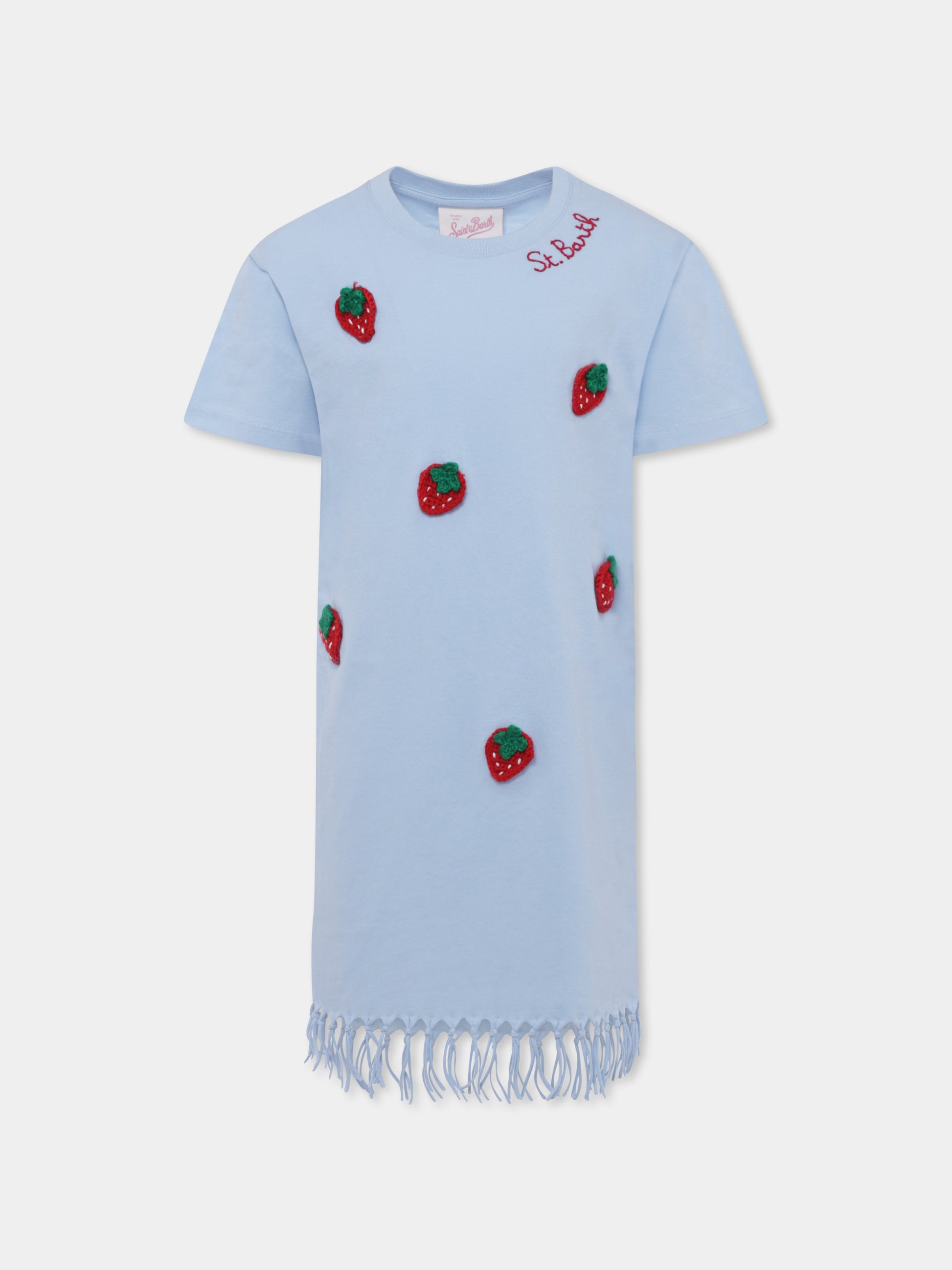 Vestito celeste per bambina con fragole,Mc2 Saint Barth,ABY0001 04521H