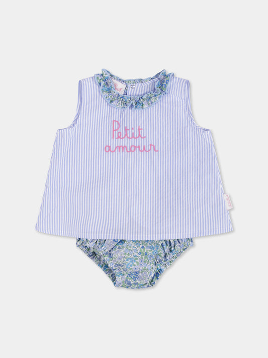 Light blue suit for baby girl with writing