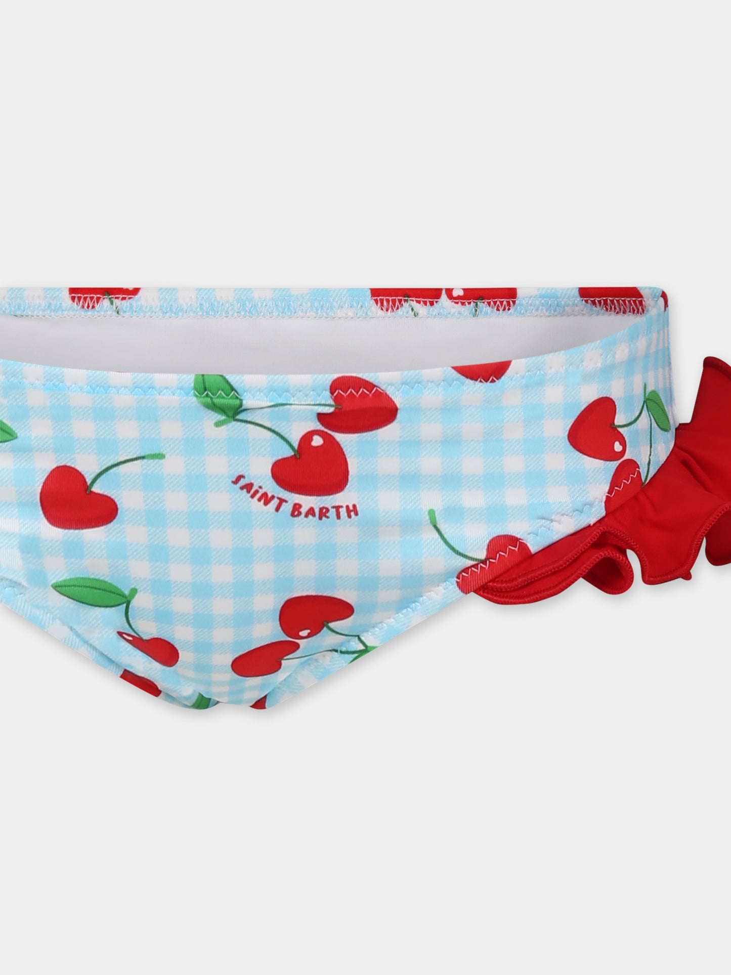 Light blue swim briefs for girl with cherries
