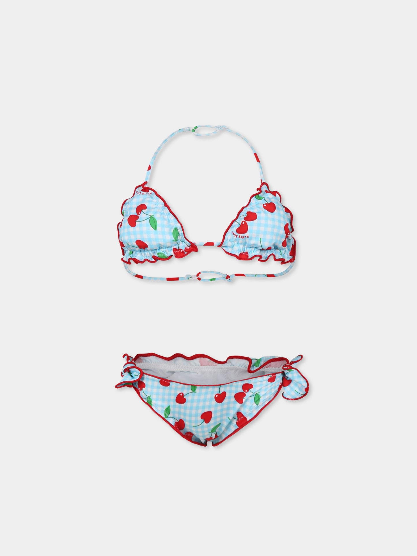Light blue bikini for girl with cherries