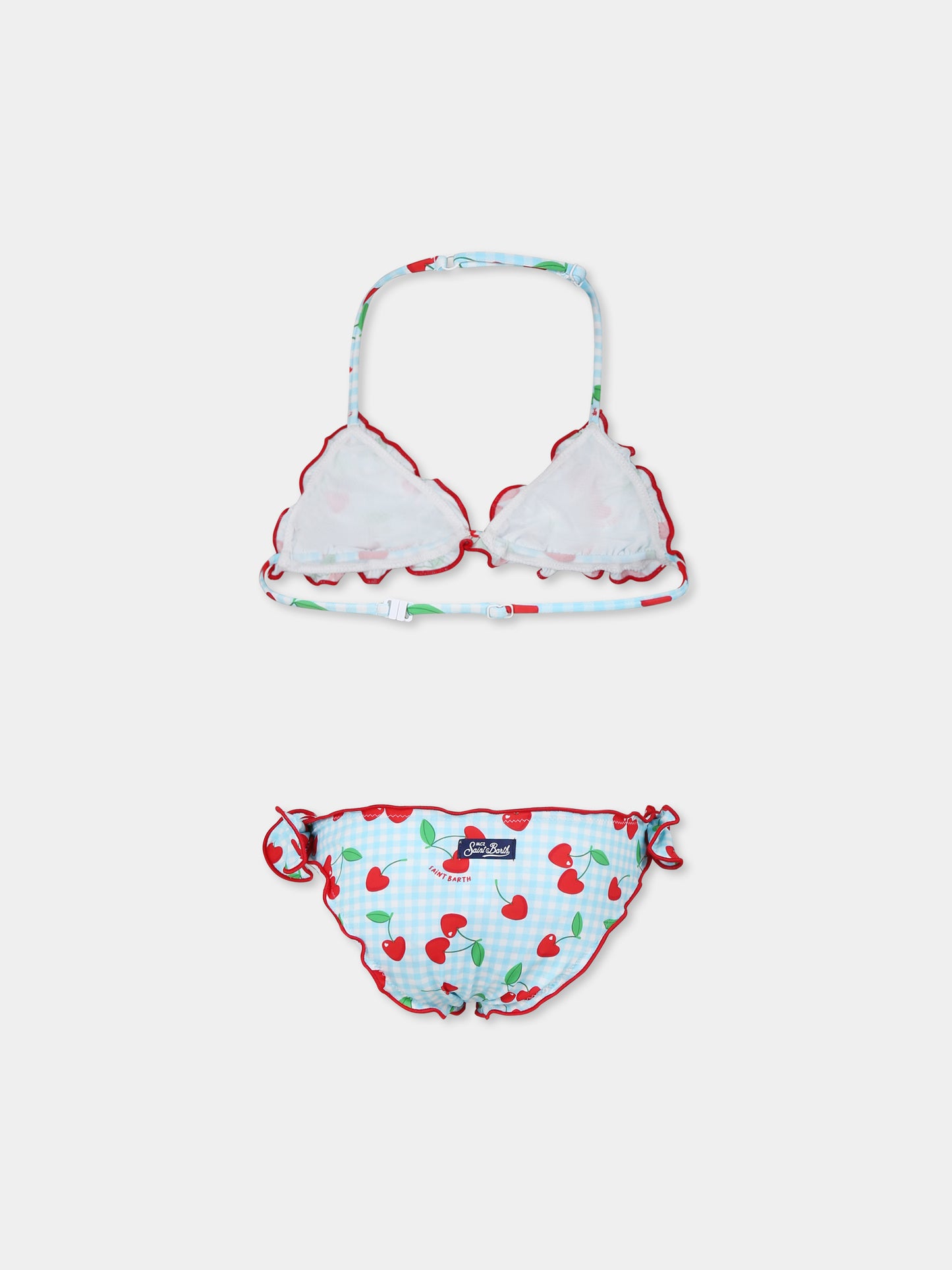 Light blue bikini for girl with cherries