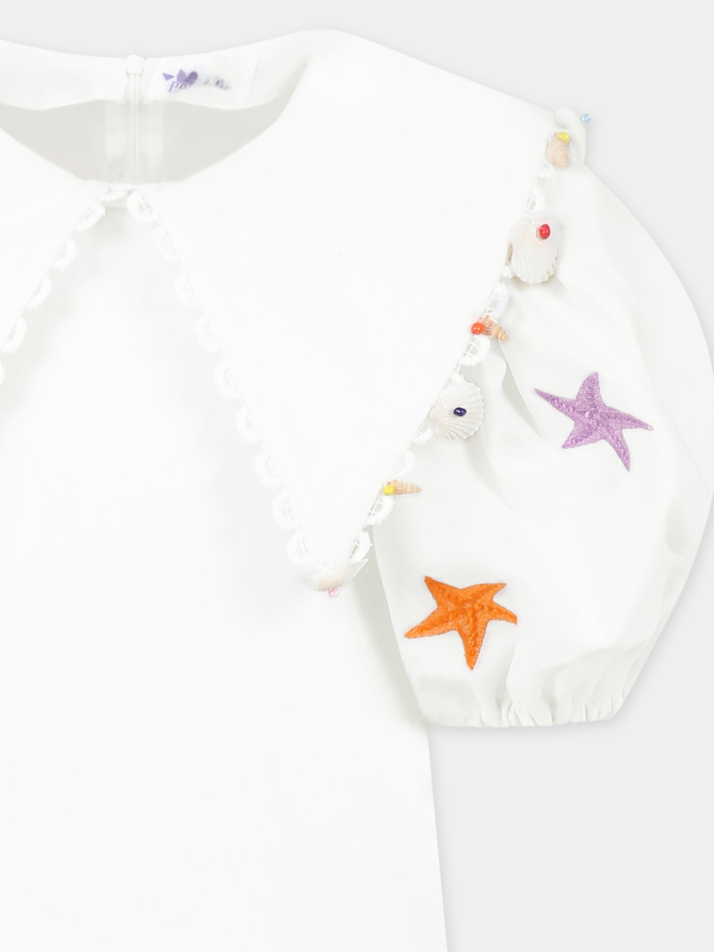 Vestito bianco per bambina con stelle marine,Pangolini Kids,SEA STARS WHITE