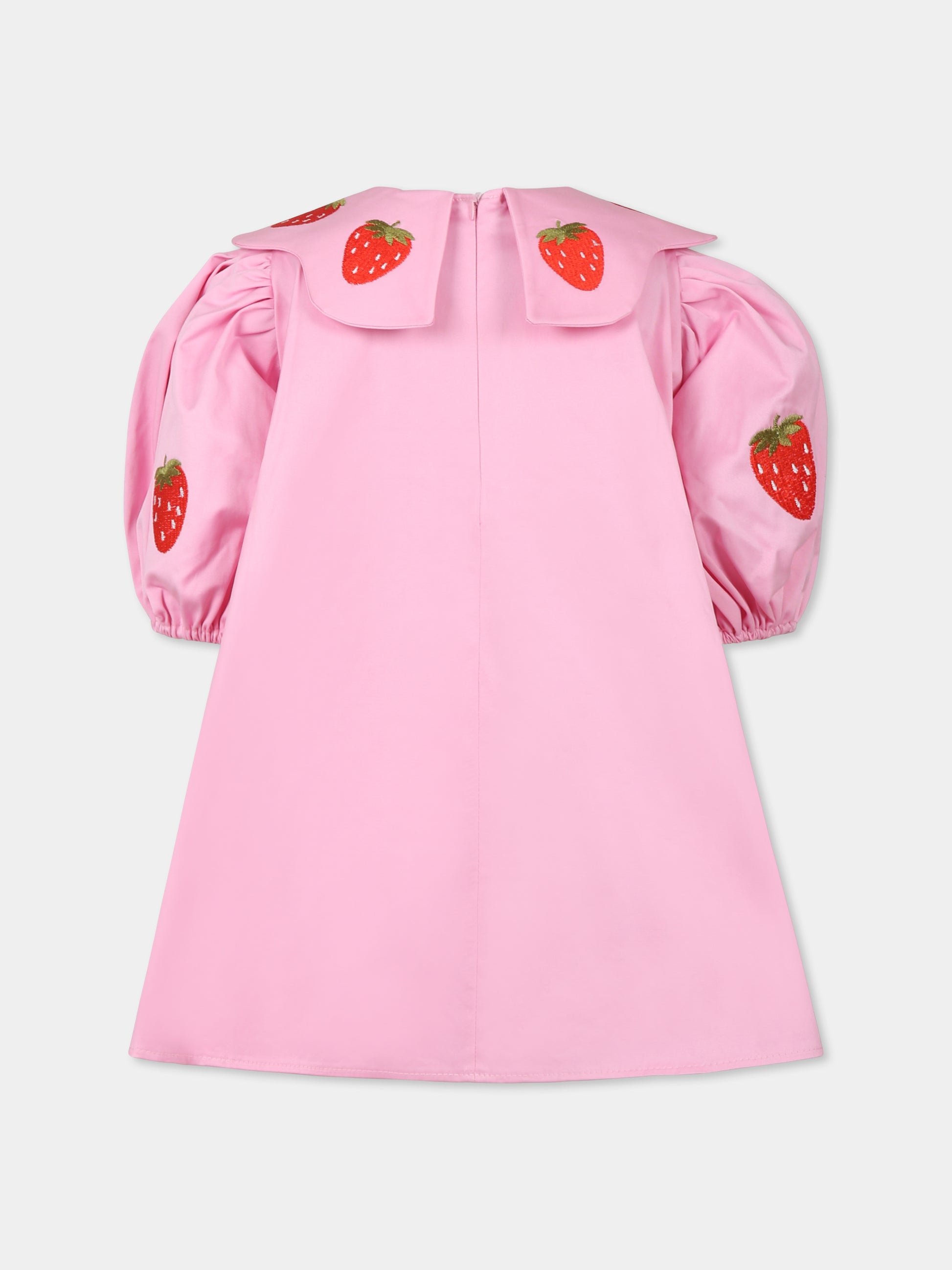 Vestito rosa per bambina con fragole,Pangolini Kids,STRAWBERRY PINK