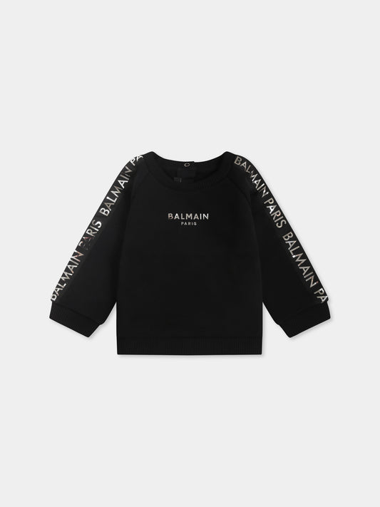 Felpa nera per neonati con logo,Balmain Kids,BU4500 Z1753 930AG