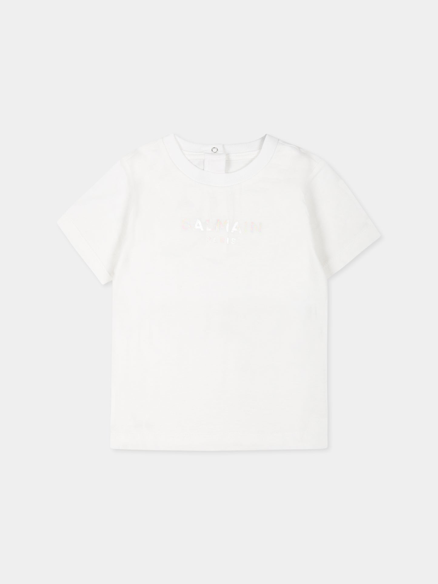 T-shirt bianca per neonata con logo,Balmain Kids,BU8021 Z1751 100