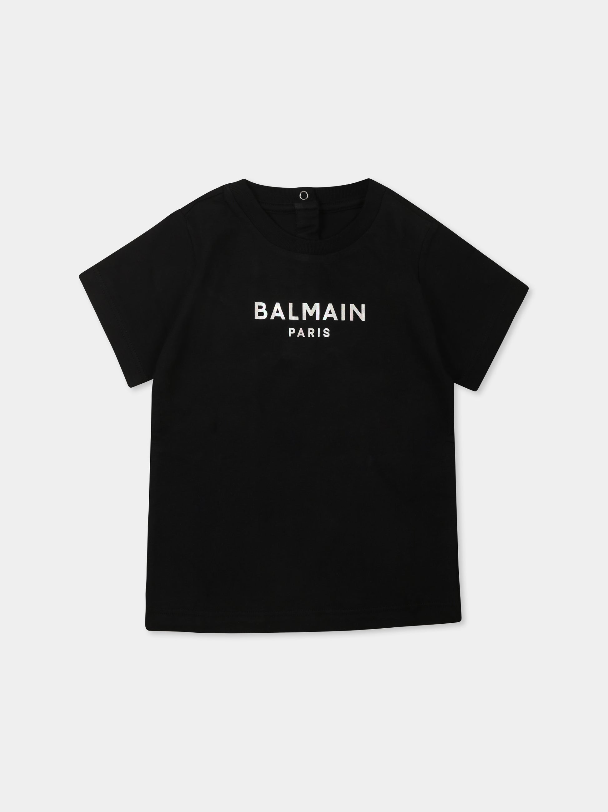 T-shirt nera per neonata con logo,Balmain Kids,BU8021 Z1751 930