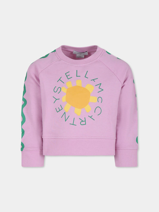 Felpa crop rosa per bambina con logo e sole,Stella Mccartney Kids,TU4C40 Z0499 50G