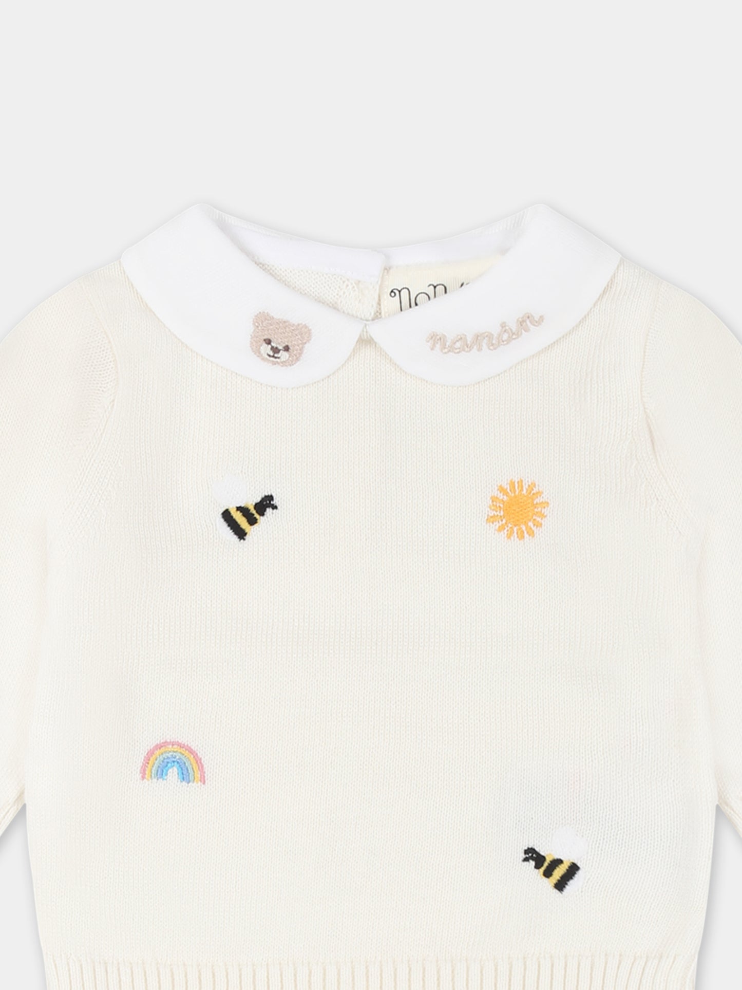 Completo nascita avorio per neonati con api e logo,Nanán,E25003B