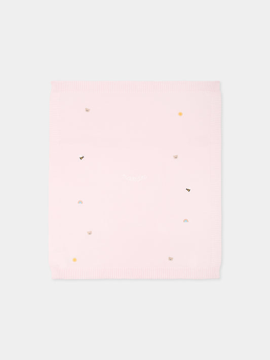 Pink blanket for baby girl with bees