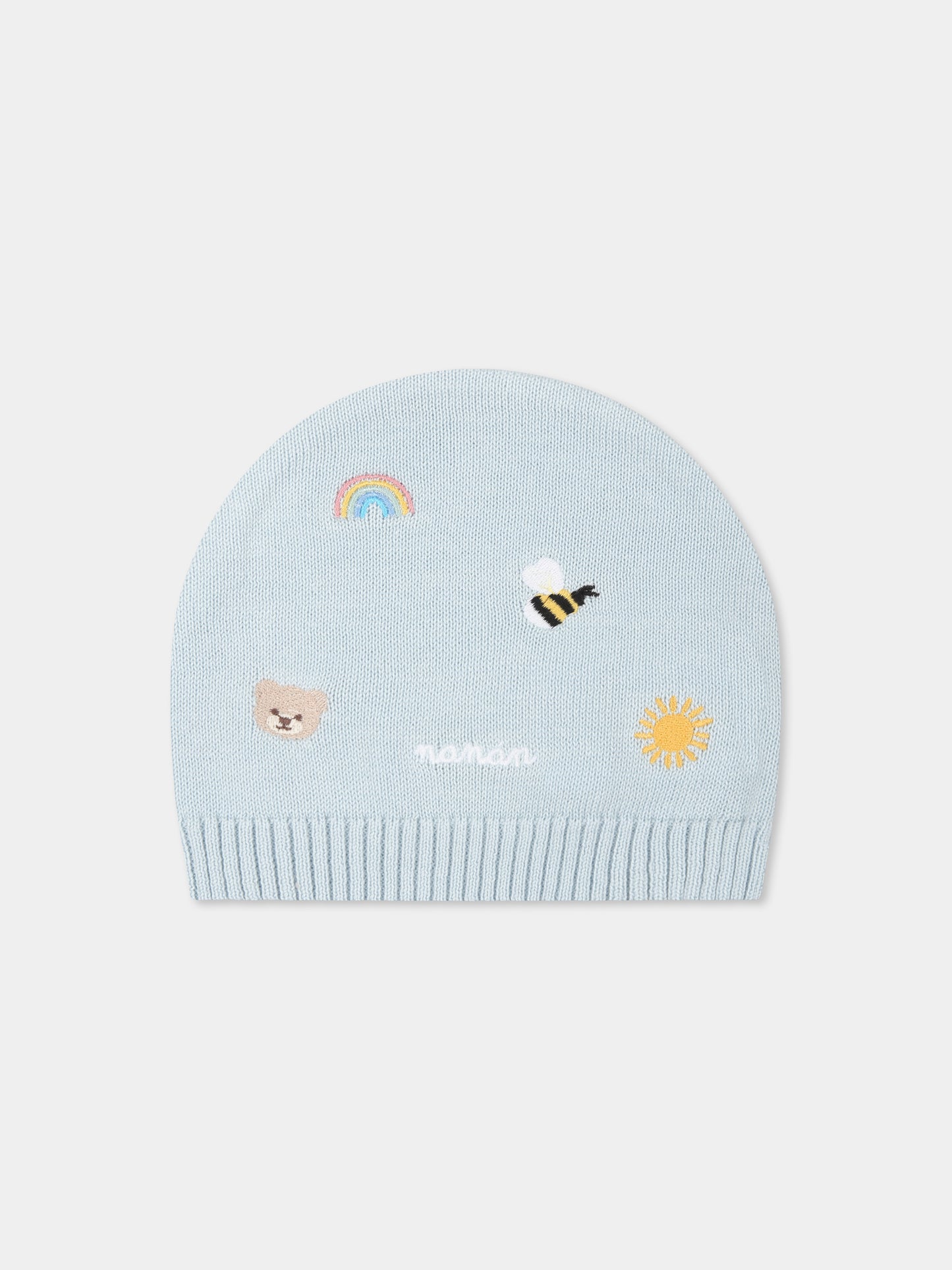 Cappello celeste per neonato con ape e arcobaleno,Nanán,E25006A