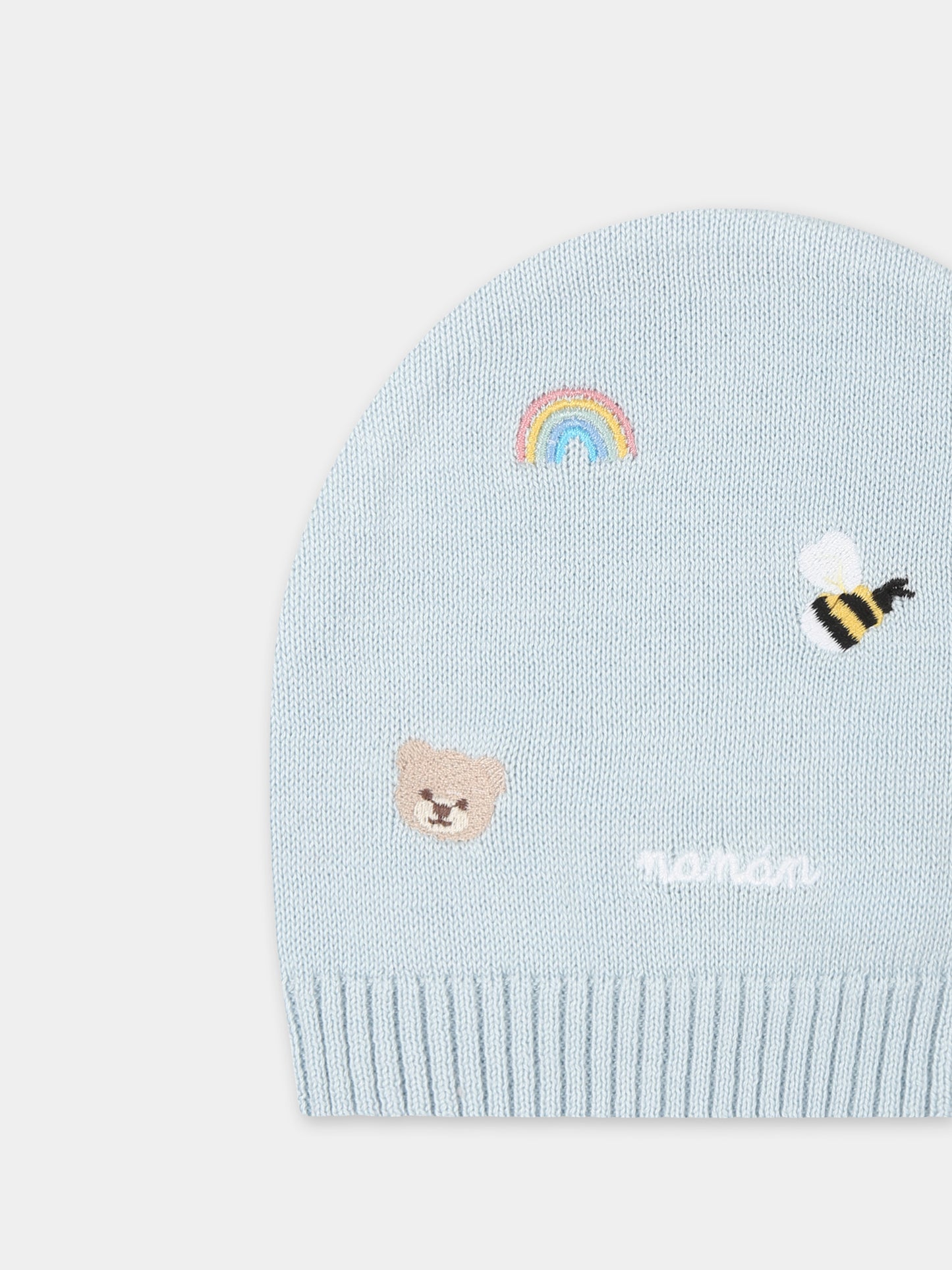 Cappello celeste per neonato con ape e arcobaleno,Nanán,E25006A