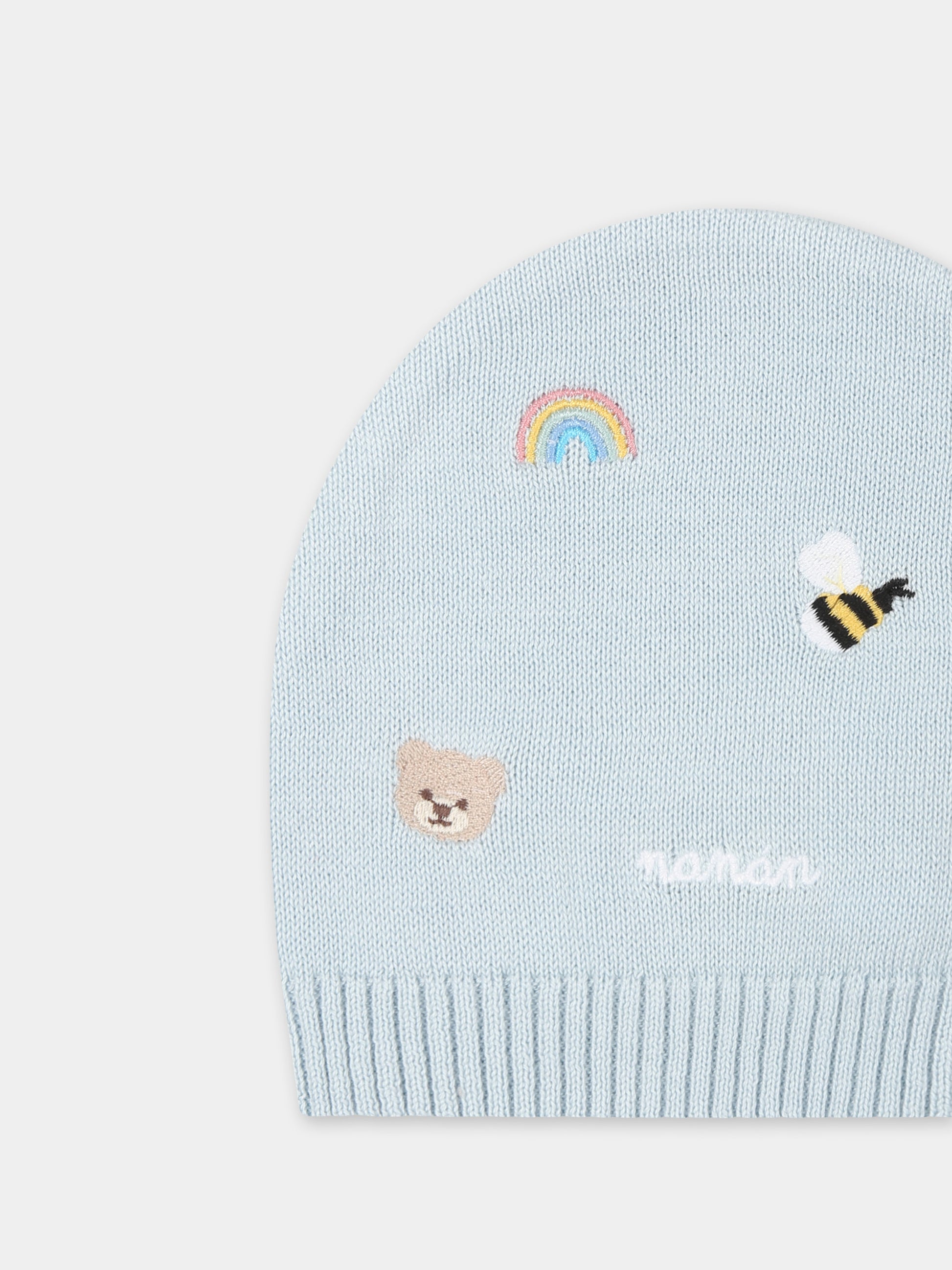 Cappello celeste per neonato con ape e arcobaleno,Nanán,E25006A