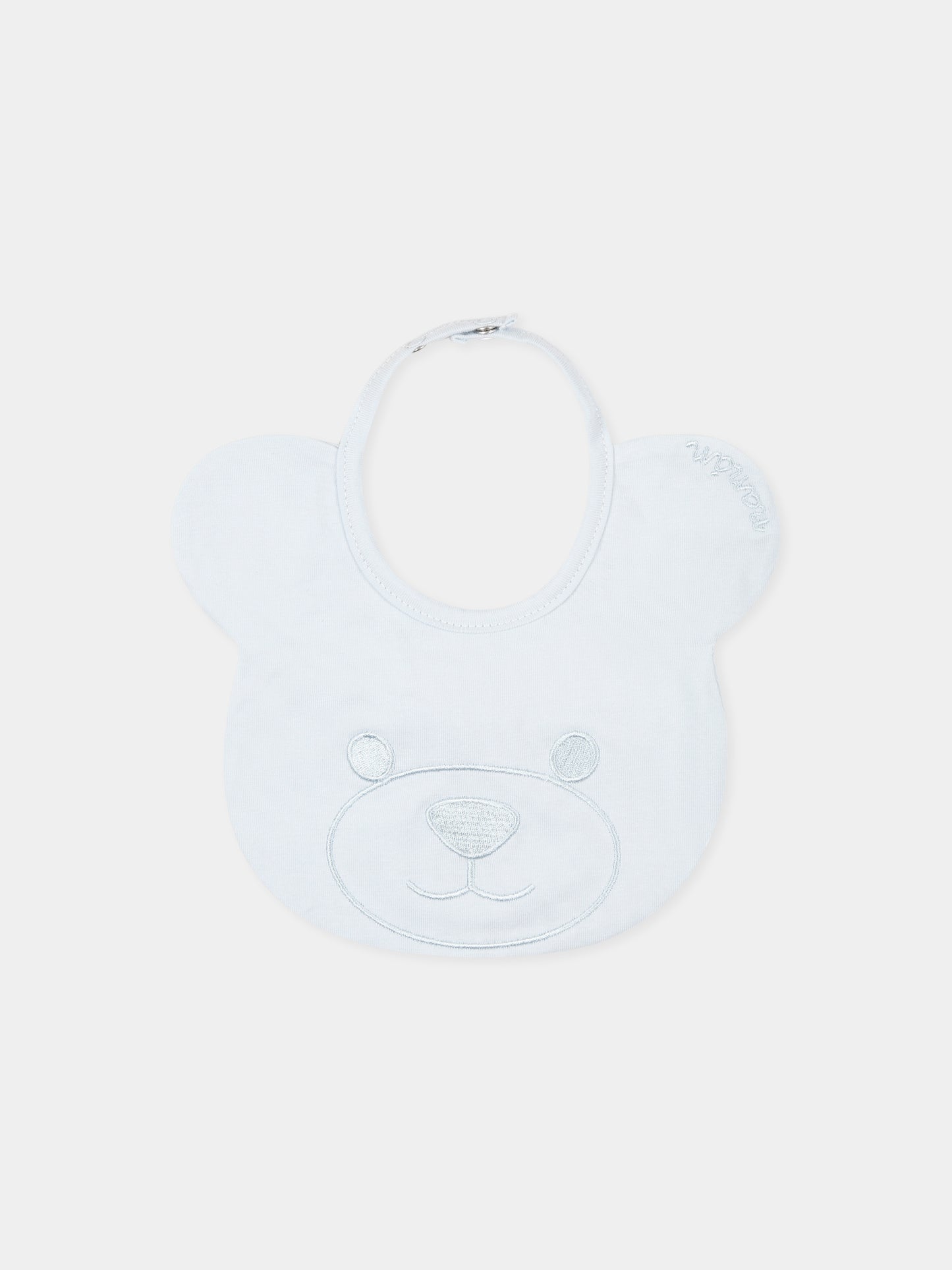 Light blue bib for baby boy with bear