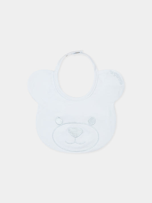 Light blue bib for baby boy with bear