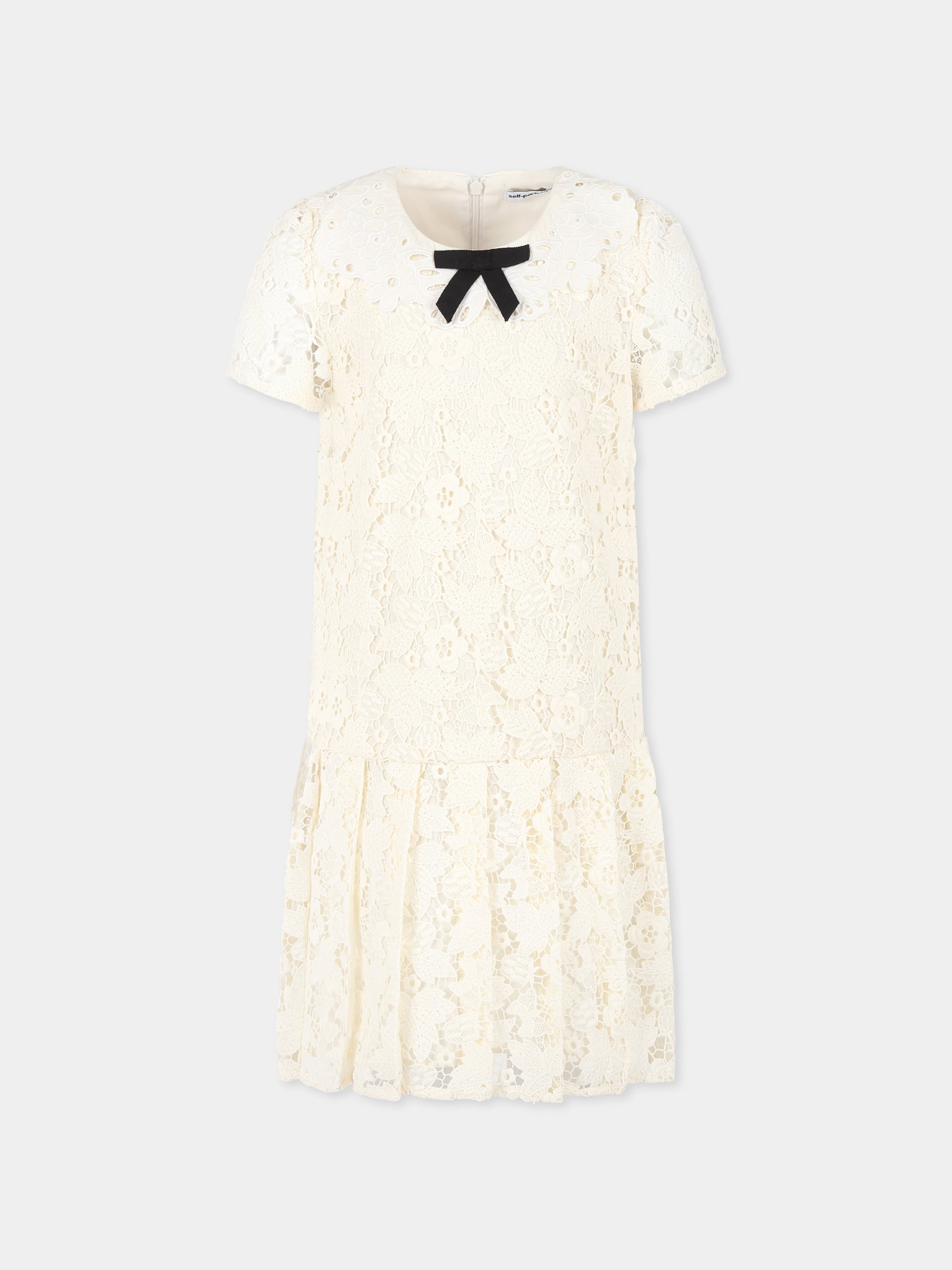 Vesito avorio per bambina con fiocco,Self-portrait,SS25 709S C CREAM