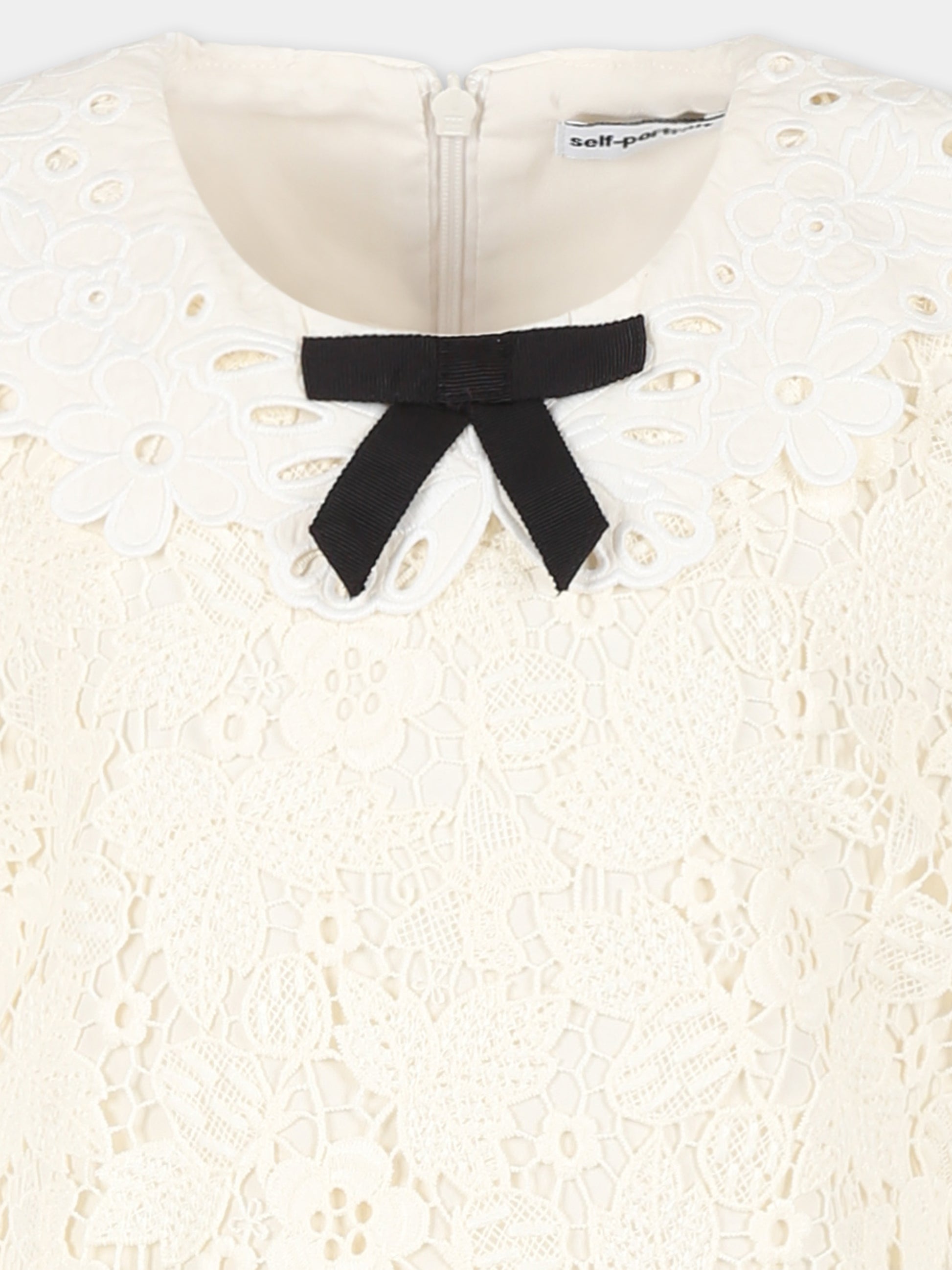 Vesito avorio per bambina con fiocco,Self-portrait,SS25 709S C CREAM