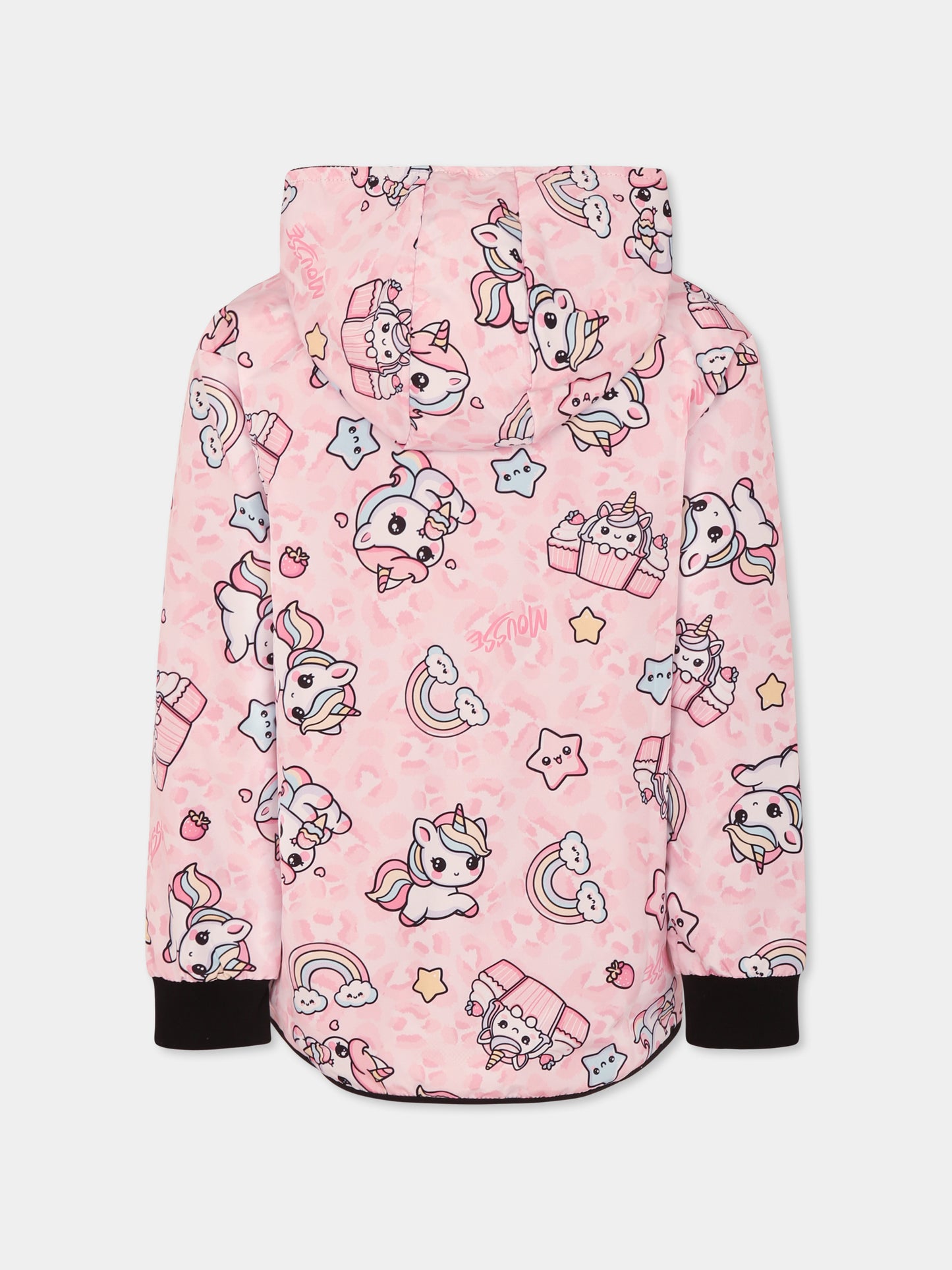 Giacca a vento rosa per bambina con unicorni all over,Mousse Kids,SKNW372