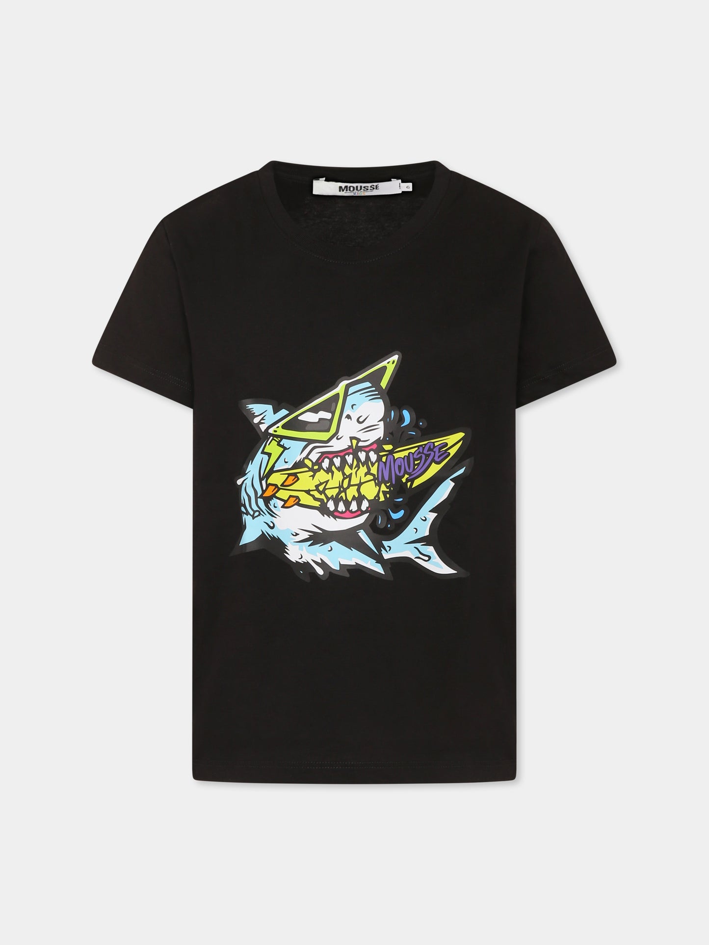 T-shirt nera per bambino con squalo,Mousse Kids,SKTS382B