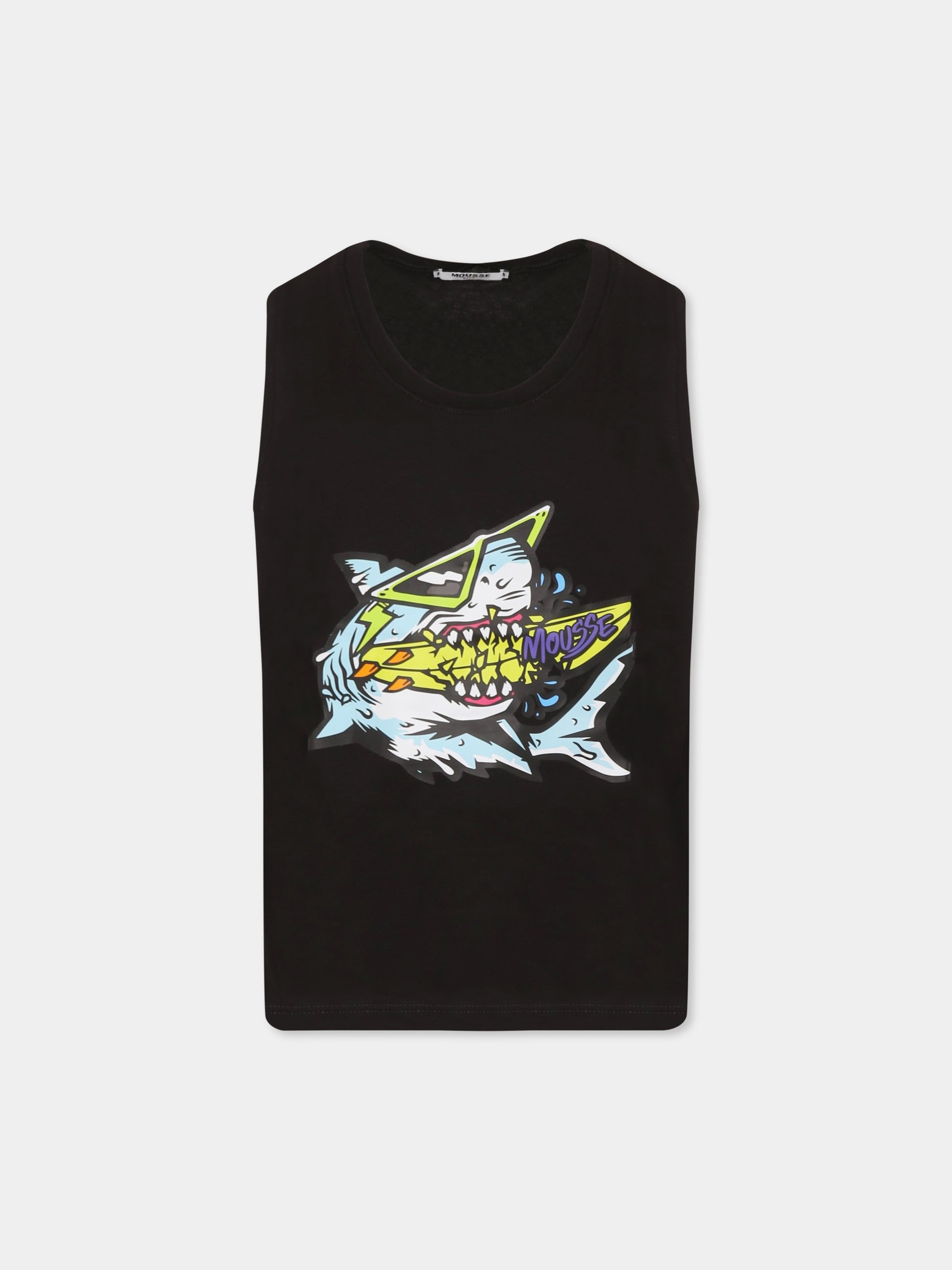 Canotta nera per bambino con squalo,Mousse Kids,SKCT382B