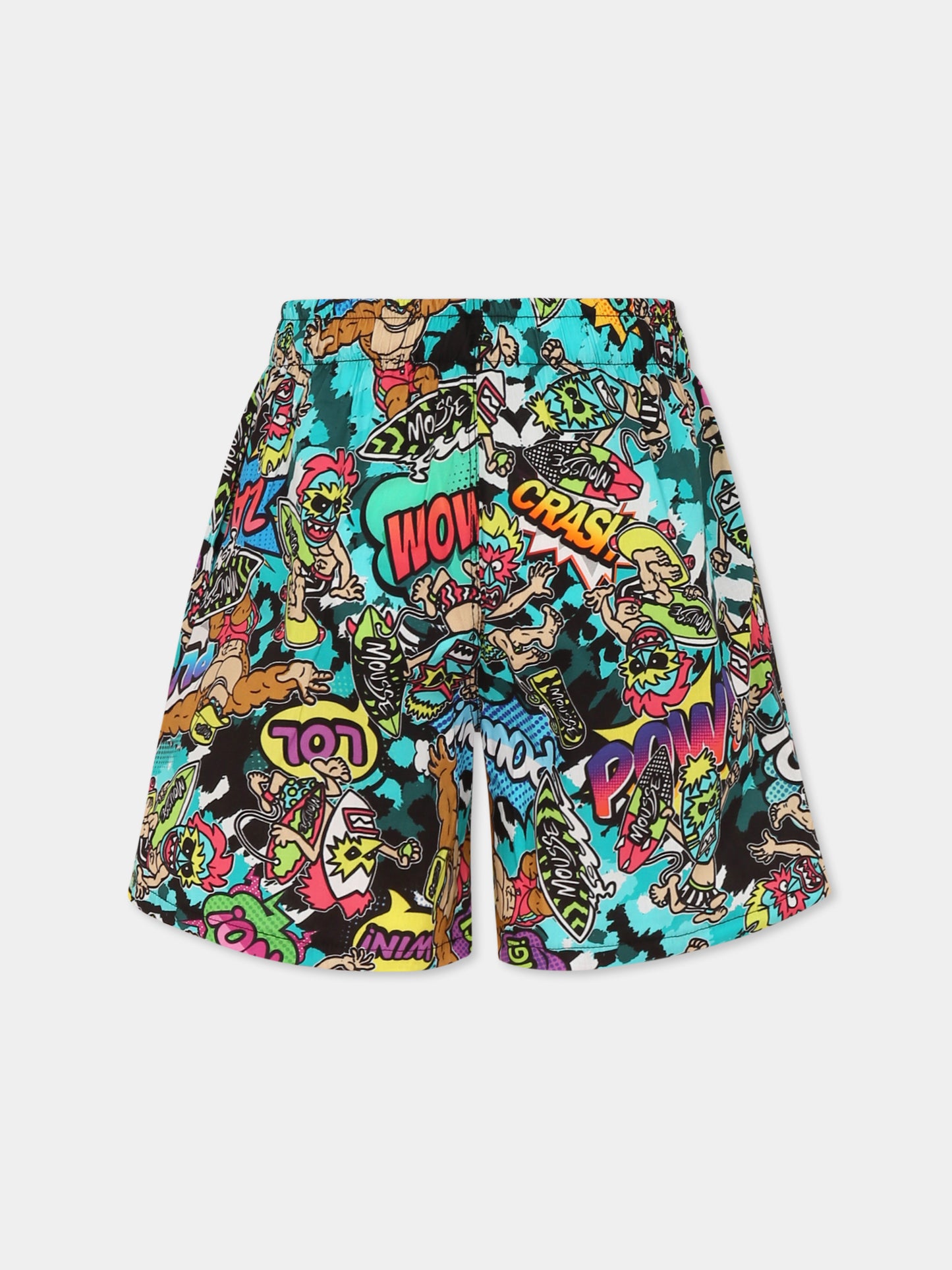 Shorts multicolor per bambino con scimmia e mostri maori,Mousse Kids,SKSP383