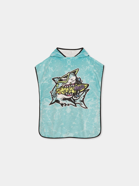 Accappatoio celeste per bambino con squalo e logo,Mousse Kids,SKPH382