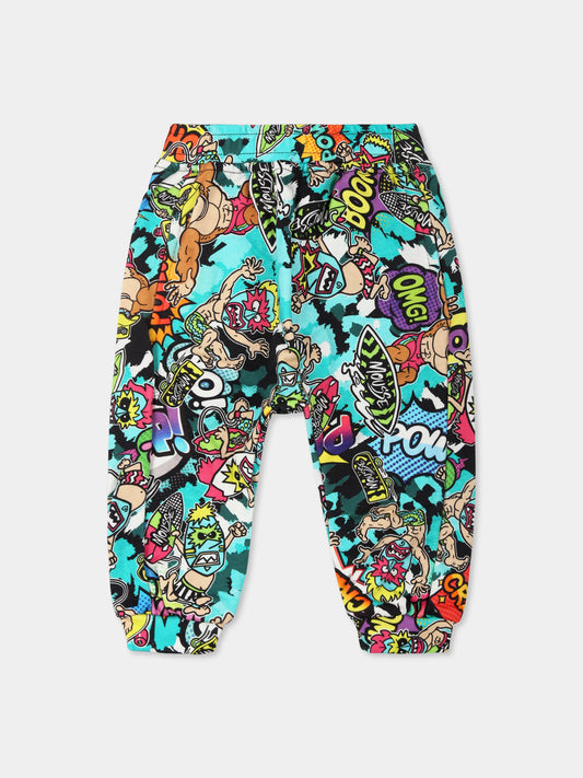 Pantaloni multicolor per neonato con scimmia e mostri maori,Mousse Kids,SKNP383