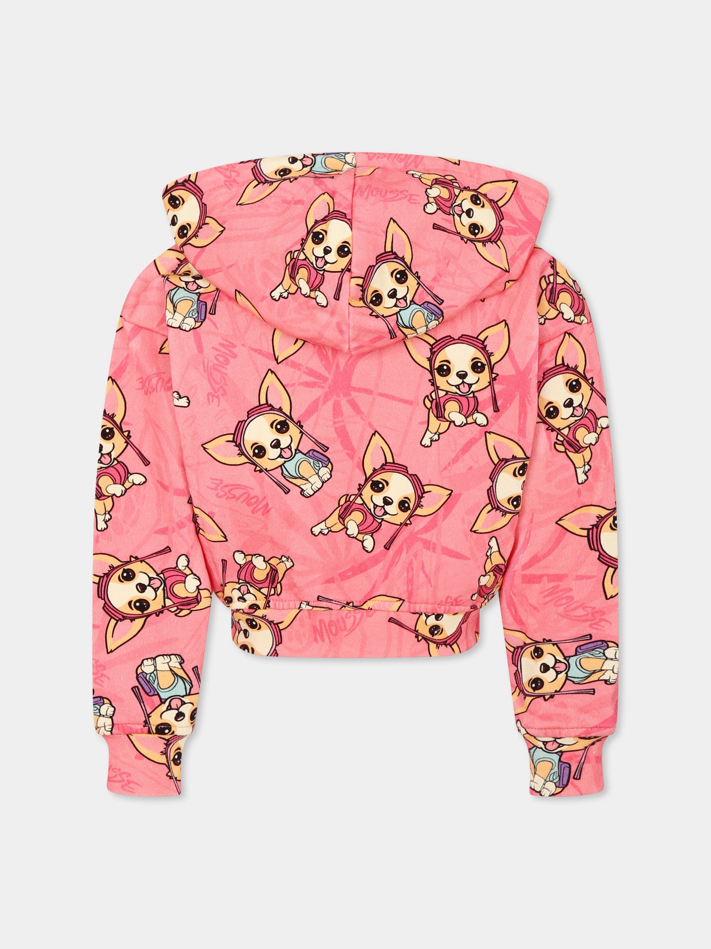 Felpa rosa per bambina con cane all over,Mousse Kids,SKHZ373