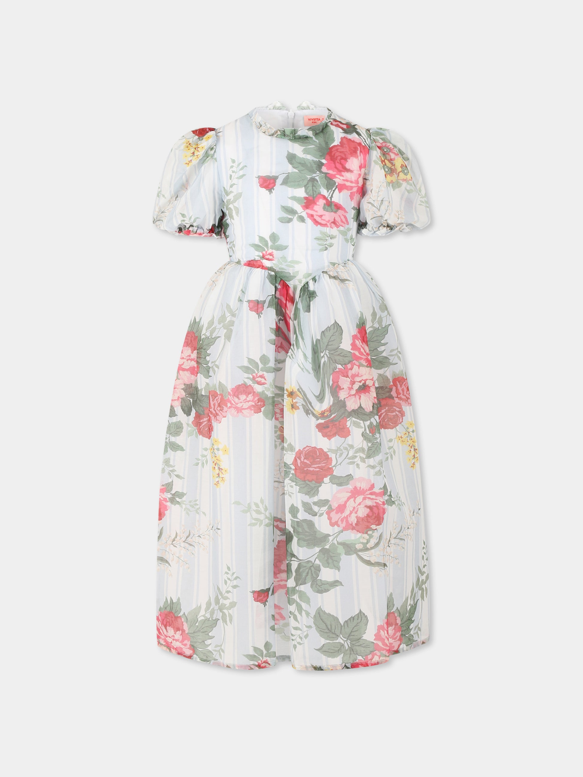Vestito azzurro per bambina con stampa floreale,Vivetta Kids,VE2551