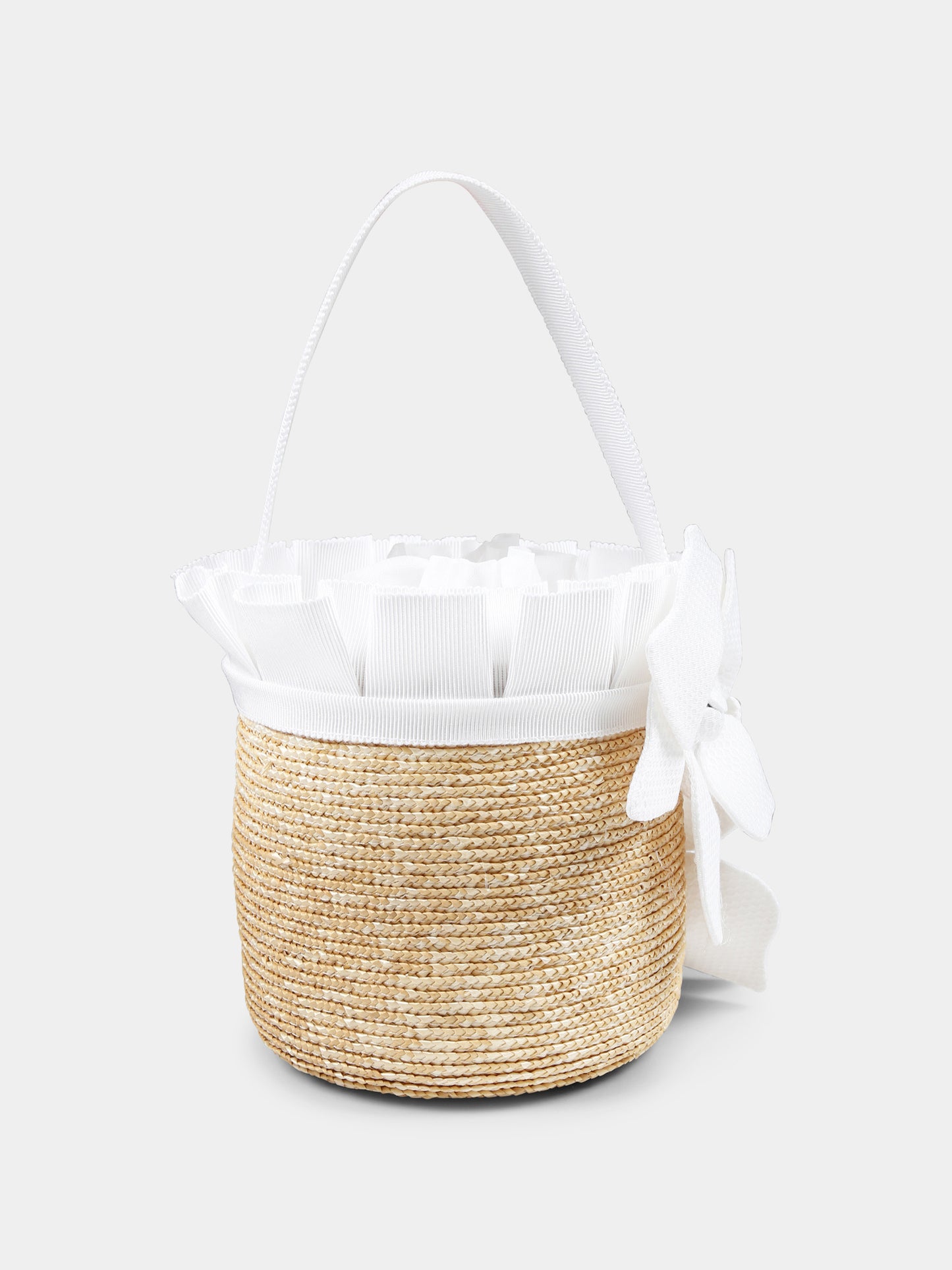Borsa di paglia beige per bambina con fiori,Raffaella,CESTINO PER ABITO PANTELLERIA