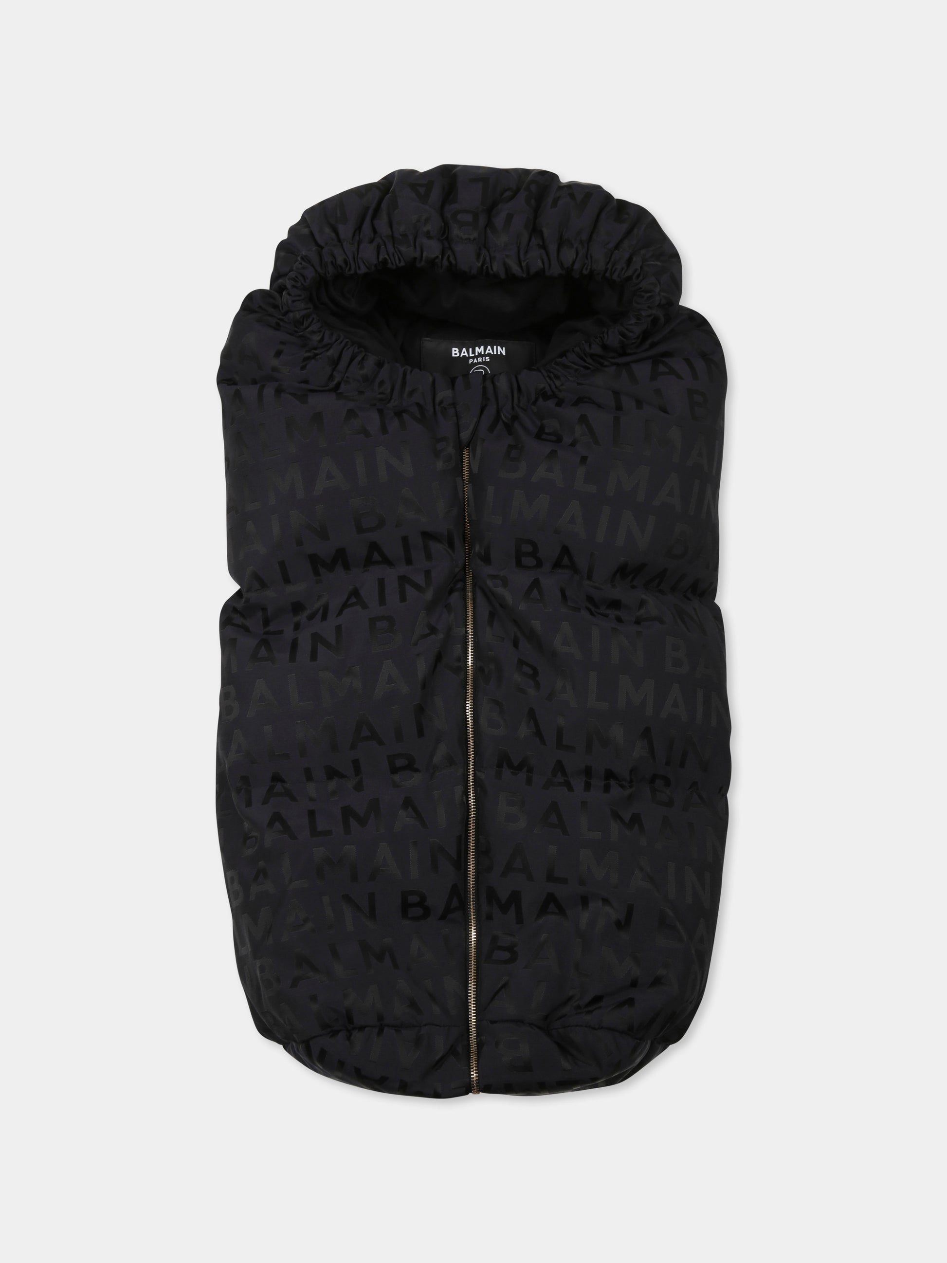 Sacco nanna nero per neonati con logo all over,Balmain Kids,BT0520 B0056 930