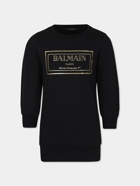 Vestito nero per bambina con logo,Balmain Kids,BT1C30 Z0081 930OR