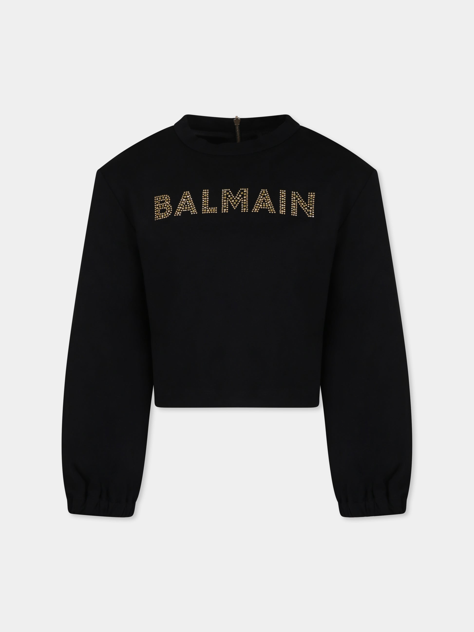 Felpa crop nera per bambina con logo,Balmain Kids,BT4B20 J0035 930