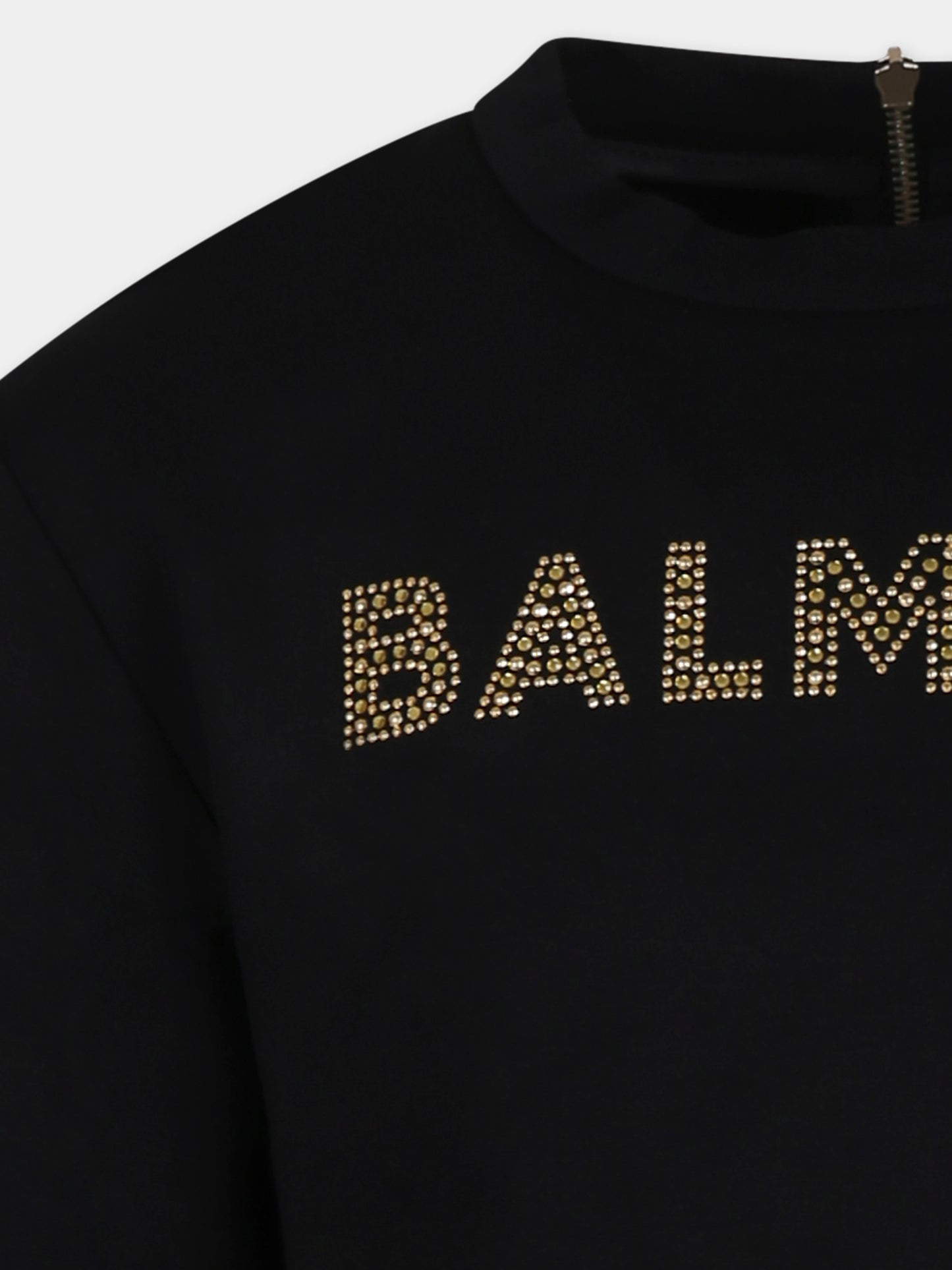 Felpa crop nera per bambina con logo,Balmain Kids,BT4B20 J0035 930