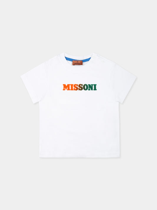 T-shirt bianca per neonato con logo,Missoni,MT8501 Z0082 100