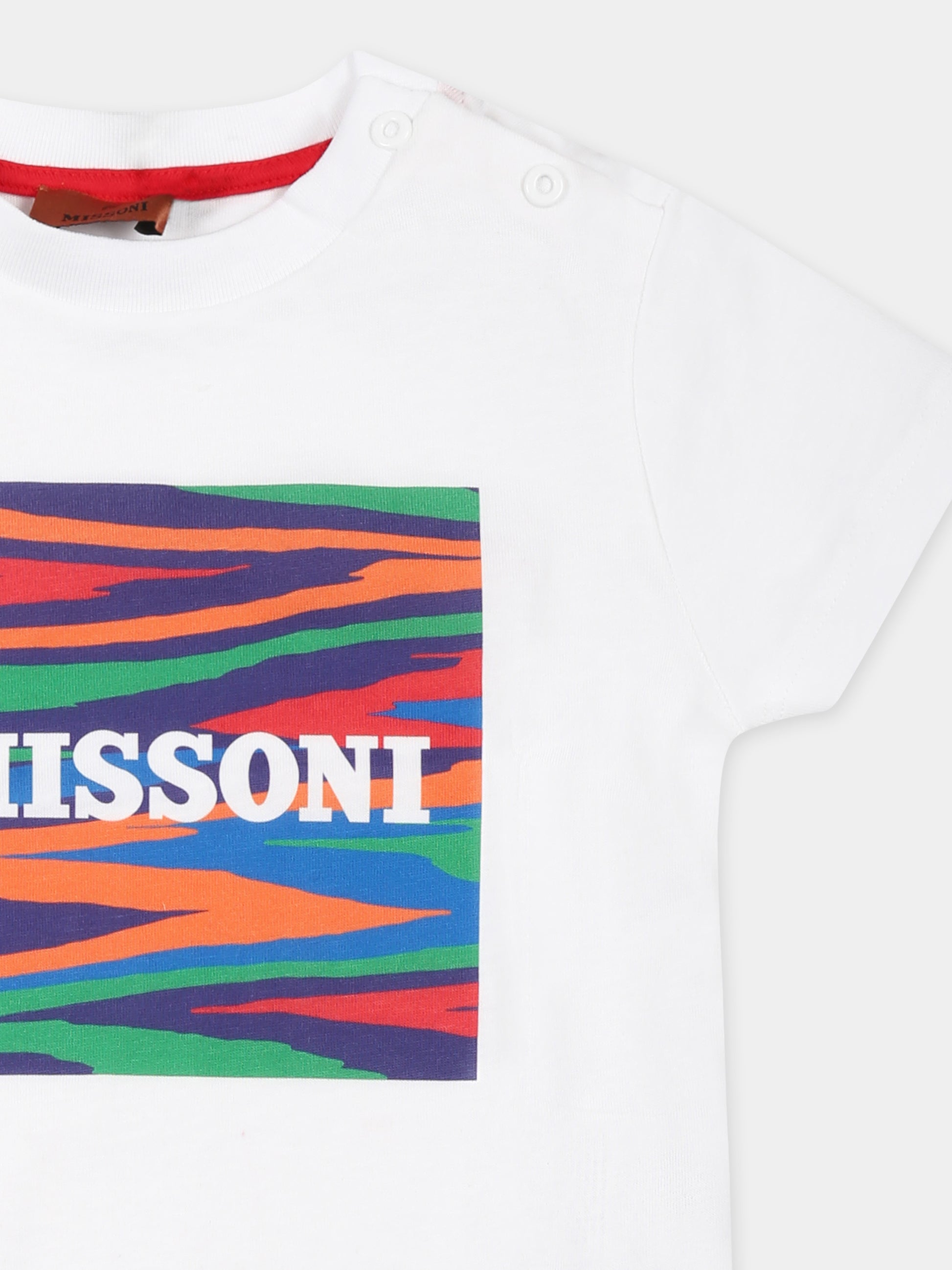 T-shirt bianca per neonato con stampa e logo,Missoni,MT8541 J0177 100