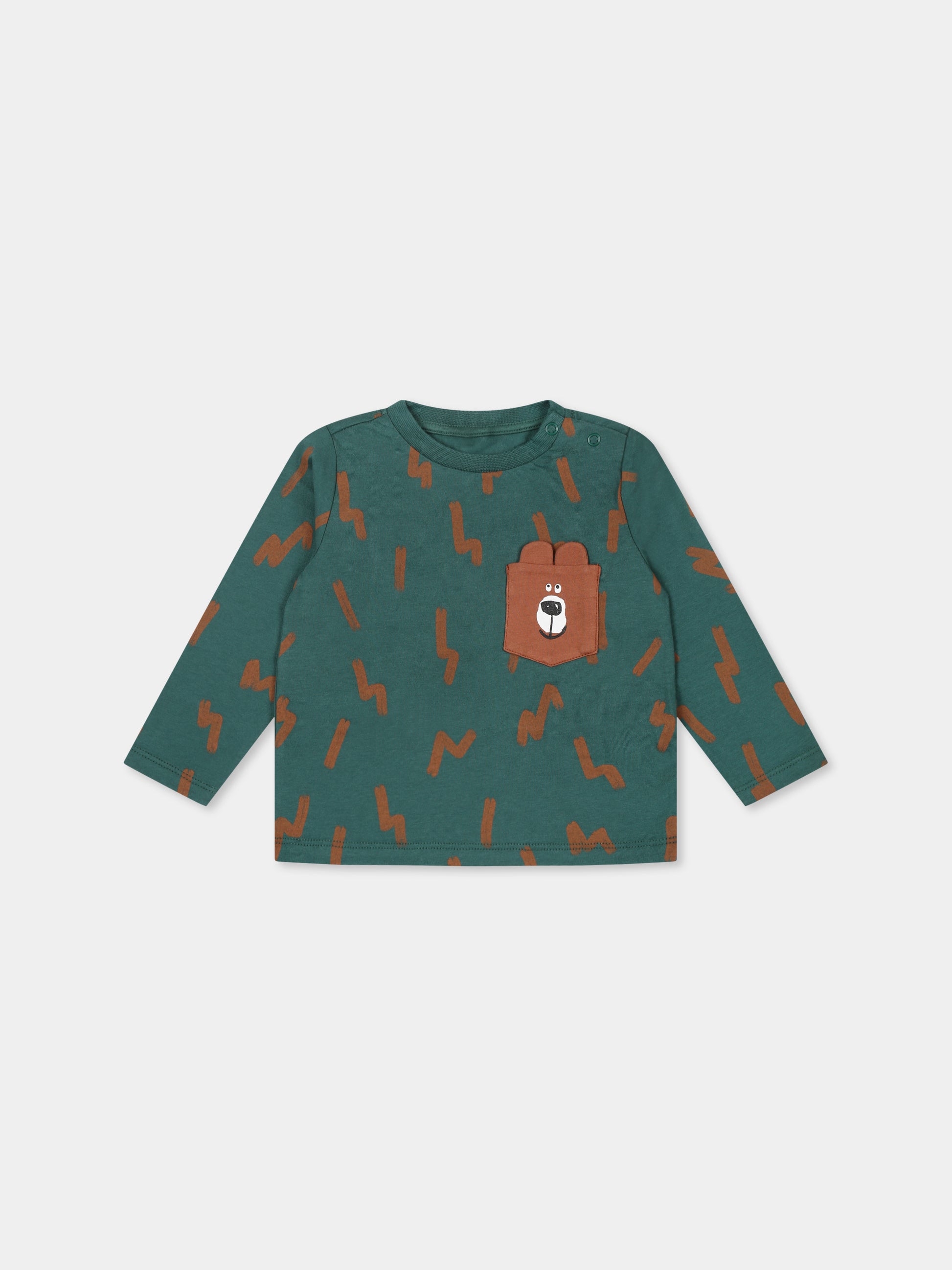 T-shirt verde per neonato con orso,Stella Mccartney Kids,TT8540 Z1394 719MA