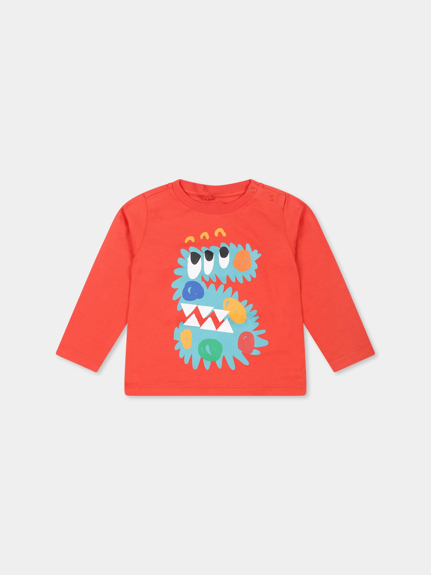 T-shirt rossa per neonato con mostro,Stella Mccartney Kids,TT8570 Z0434 423