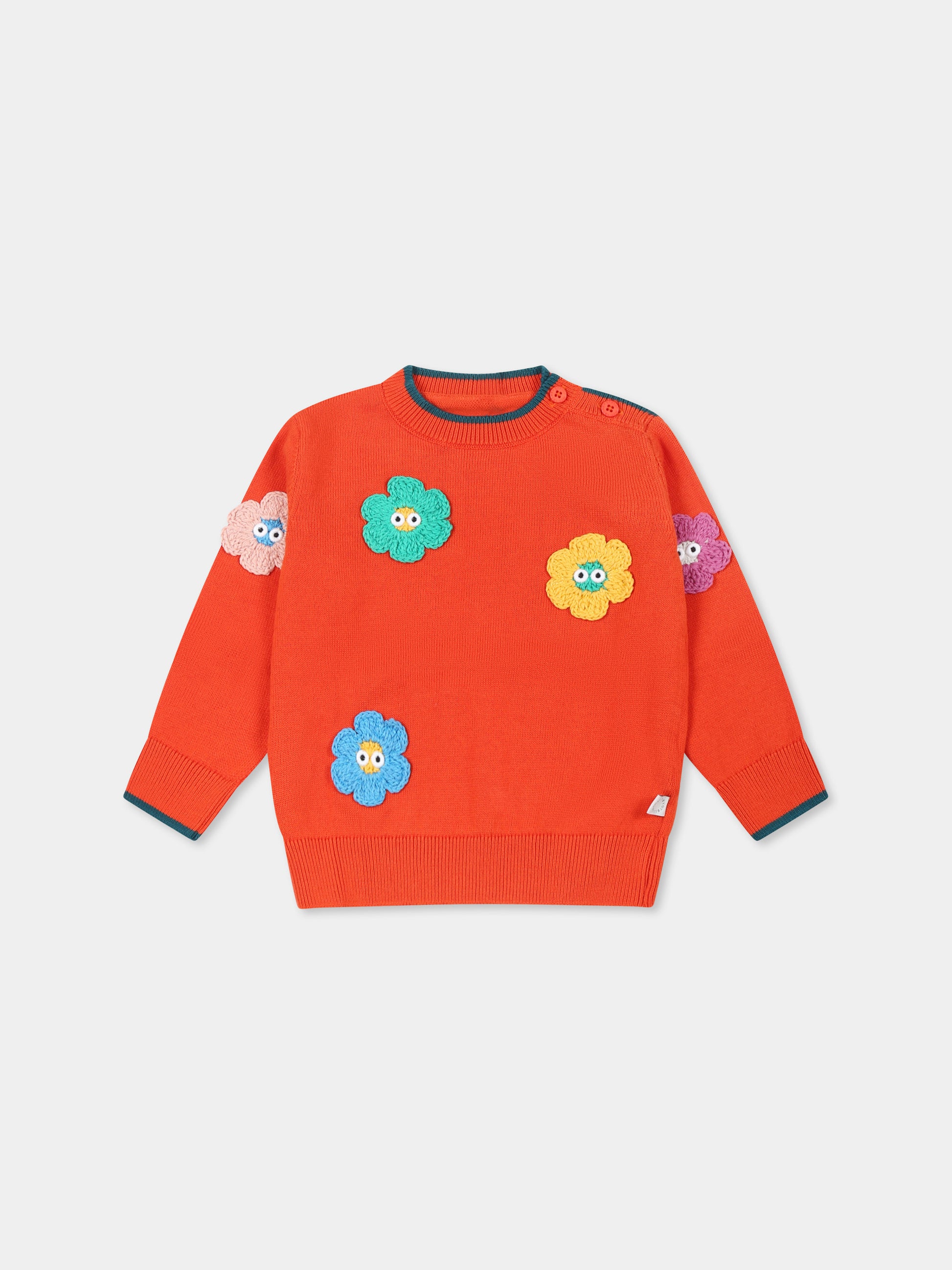 Maglione arancione per neonata con fiori,Stella Mccartney Kids,TT9040 Z1528 437