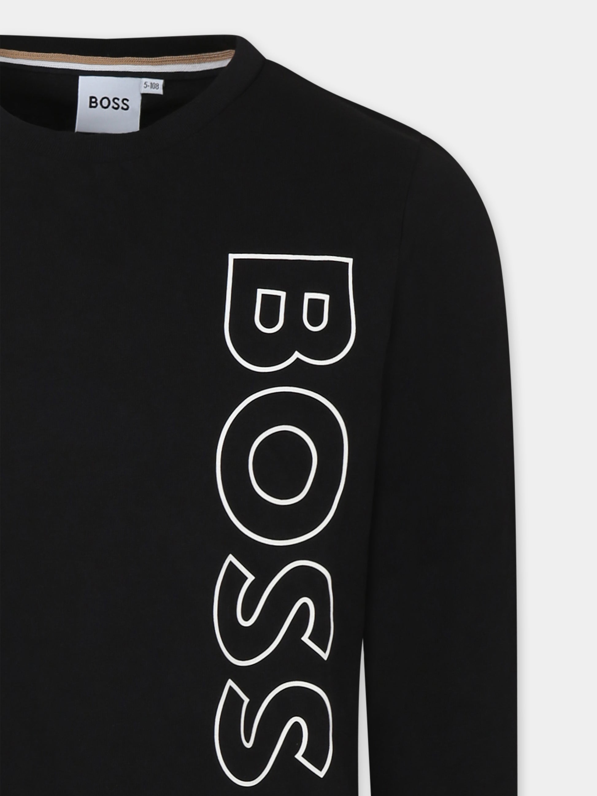 T-shirt nera per bambino con logo,Boss,J25O68 09B